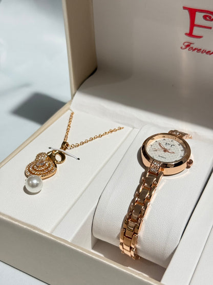 Girls Watch Luxury Gift Set – 3 Pieces Golden