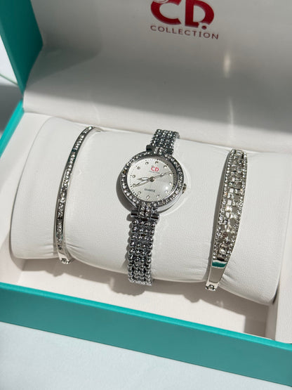 Girls Watch Luxury Gift Set – 3 Pieces Golden Gold Silver